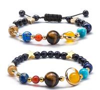 Harry and Henry Bracelet Système Solaire - Bracelet Espace & Univers avec Pierres Naturelles & Planètes - Lune & Etoile - Cadeau Bijoux Femme, Adjustable, Alliage, Pas de gemme