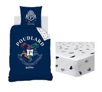 Harry Potter Blason Parure de Lit et Drap Housse Enfant | 100% Coton | Oeko-TEX | Housse de Couette 140x200cm + 1 Taie d'oreiller 63x63cm + 1 Drap Housse 90x190cm | Imprimé Garçon (Bleu)