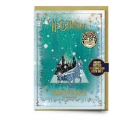 Harry Potter Carte de vœux de Noël Poudlard dans la neige avec badge Poudlard dans la neige