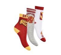 Harry Potter Chaussettes, Poudlard Gryffondor Design, Lot de 3 Chaussettes pour Enfants et Adolescents, Chaussettes Classiques, Taille EU 23/26 - Rouge