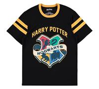 Harry Potter Chemise de Poudlard pour femme - Gryffondor, Poufsouffle, Serdaigle, Serpentard, Magicien Varsity T-shirt athlétique à manches à rayures, noir, Taille S