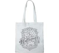 HARRY POTTER Cotton Division Officiel Logo imprimé 100% coton |Réutilisable | Longue poignée | Voyages et achats |Sac fourre-tout 38 * 40 CM, Hufflepuff_White_1, Taille unique