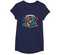Harry Potter Doodle Hogwarts Emblem T-Shirt, Fille, Bleu Marine, S