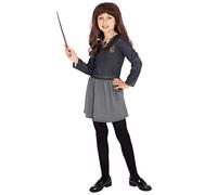 Harry Potter Fille Déguisement Hermione Granger Costume avec Baguette et Perruque Noir 9-10 Ans