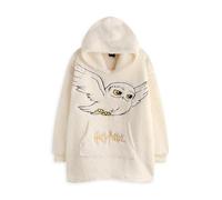 Harry Potter Girls Couverture portable à capuche | Pull à capuche en polaire pour enfants (Beige | Hedwig Owl Brodé Sherpa Lined Loungewear avec poches pour enfants | Cadeau de marchandise