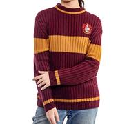 Harry Potter Gryffondor Quidditch Pull à col rond en maille côtelée pour homme et femme, Rouge/doré, S