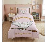 Aymax! Parure de lit réversible HP Hedwige la Chouette 'Hogwarts is my home' Rose 140x200 cm