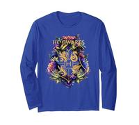Harry Potter Hogwarts Multi-Colored Floral Crest Manche Longue, Unisexe pour Adultes, Bleu Royal, XL