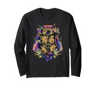 Harry Potter Hogwarts Multi-Colored Floral Crest Manche Longue, Unisexe pour Adultes, Noir, XL