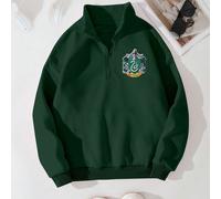 Harry Potter, imprimé badge Serpentard, pull-over décontracté et créatif en pur coton pour femme, confortable et polyvalent, col semi-ouvert, style street college ajusté, drapé, doux, manches longues,