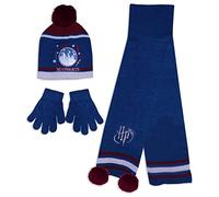 HARRY POTTER Kids Hat, Scarf & Gloves Winter Set - Hogwarts Castle - Blue - 6-9 Years