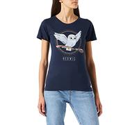 Harry Potter Legend Icon Officiel Hedwig imprimé T-Shirt pour Femme Col Ras du Cou Manches Courtes Coton Coupe régulière,Hedwig with Letters_Navy,Small