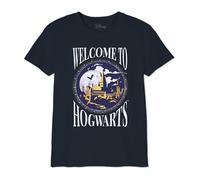 Harry Potter Legend Icon Officiel imprimé T-Shirt pour File Col Ras du Cou Manches Courtes Coton Coupe régulière,Welcome to Hogwarts_Navy,Taille 8 Ans