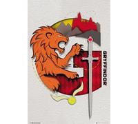 Harry Potter - Logo Gryffondor - Poster de cinéma - Dimensions : 61 x 91,5 cm + 2 barres d'affiche en plastique de 62 cm - Noir