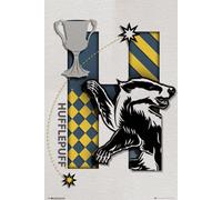 Harry Potter - Logo Poufsouffle - Poster de cinéma - Dimensions : 61 x 91,5 cm + 2 barres d'affiche en plastique de 62 cm - Noir