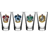 Harry Potter Lot de 4 verres à bière avec blason de la maison Gryffondor, Serpentard, Poufsouffle et Serdaigle Capacité 473 ml