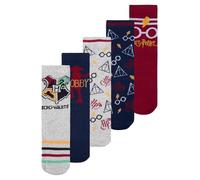 Harry Potter Lot de 5 paires de chaussettes pour enfants - Gris/bleu/rouge - Poudlard, Gris/bleu/rouge, 23-26