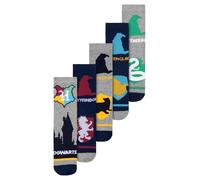 Harry Potter Lot de 5 paires de chaussettes pour garçons et filles - 4 maisons - Chaussettes pour enfants - Gris/bleu, gris/bleu, 27-30