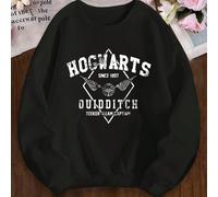 Harry Potter, Motif de Vif d'Or et Slogan Imprimé, Sweat-shirt-shirt Femme Couleur Unie Courbe Oversize, Sweat-shirt-shirt en Coton, Style Collège de Rue, Convient pour les Vêtements de Sport Outdoor 
