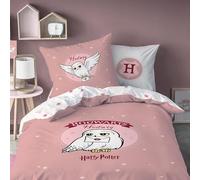 Harry Potter Parure de lit 135 x 200 cm + 80 x 80 cm - Motif chouette Hedwig - 100 % coton - Motif réversible - Parure de lit pour fille - Fermeture éclair - Idée cadeau