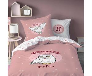 Harry Potter Parure de lit 135 x 200 cm + 80 x 80 cm - Motif chouette Hedwig - 100 % coton - Motif réversible - Parure de lit pour fille - Fermeture éclair - Idée cadeau