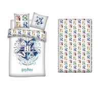 Harry Potter Parure de lit 3 Pièces 100% Coton - Housse de Couette 140x200 cm + Taie d'oreiller 65x65 cm + Drap-Housse Assorti 90x190 cm