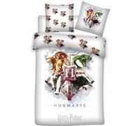 Harry Potter - Parure de lit coton Enfant Poudlard - Housse de Couette 140x200 cm Une Taie Blanc