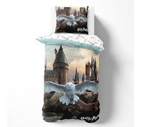 Harry Potter Parure de lit Enfant 140x200 + 63x63 cm - Coton Renforcé certifié Oeko-TEX, Fermeture éclair, Douce et Respirante - Linge de lit Hogwarts avec Motif Chouette Hedwige
