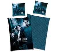 Harry Potter Parure de lit pour enfant - Azkaban Bleu - 135 x 200 cm + 80 x 80 cm - 100 % coton renforcé - Parure de lit réversible de qualité avec fermeture éclair YKK - Taille allemande