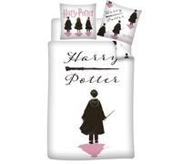 Harry Potter Parure de Lit Réversible 140x200 cm - Housse de Couette et Taie 65x65 cm - 52% Coton 48% Polyester - Certifiée Oeko-Tex Standard 100 - Design Officiel Personnages et Baguette