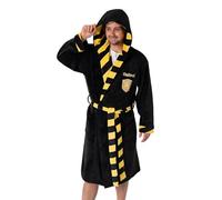 Harry Potter Peignoir à capuche noir unisexe Poufsouffle | Tenue d'intérieur douillette en polaire avec lien | Pyjama à manches longues inspiré du film | Idéal pour se détendre à la maison