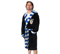 Harry Potter Peignoir à capuche unisexe noir et bleu Serdaigle | Polaire confortable pour se détendre et prendre un bain | Manches longues et motif rayé rétro | Produits dérivés
