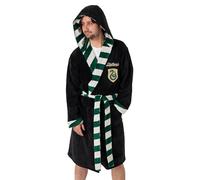 Harry Potter Peignoir à capuche unisexe noir Serpentard | Tenue d'intérieur douillette en polaire pour la maison et la détente | Manches longues avec lien | Produits dérivés du film