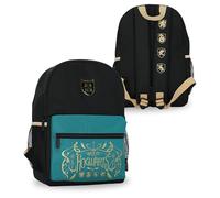 Harry Potter Petit sac à dos en nylon noir pour filles avec blason de Poudlard pour l'école ou les enfants, poches latérales en maille, avec étiquette personnalisée