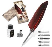 Harry Potter Plume, Quill Feather, Set de stylos de calligraphie faits à la main, plume de calligraphie, plume d'écriture, kit d'encre pour enfants (rouge)