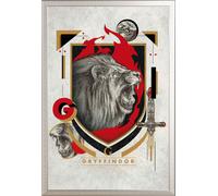 Harry Potter - Poster - Gryffindor Illustrative + cadre amovible, Shinsuke® Maxi aluminium argenté, vitre acrylique
