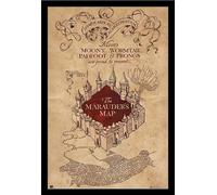 Harry Potter - Poster - Hogwarts - Marauders Map + cadre amovible, Shinsuke® Maxi MDF noir, vitre acrylique