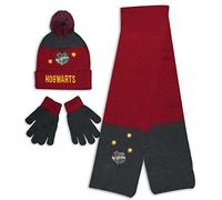 Harry Potter Poudlard Ensemble Écharpe + Bonnet + Gants pour Enfant (Bordeaux, 52 cm)