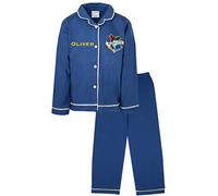 HARRY POTTER - Pyjama personnalisé pour Enfant - Pyjama d'hiver boutonné Bleu Marine - 100% Coton - Marchandise Officielle 13/14 Ans