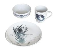 Harry Potter Service de table 3 pièces (Always Design) 325 ml avec tasse à café, assiette et bol dans un coffret cadeau - Produit officiel