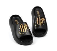 Harry Potter Sliders Filles Garçons Enfants | Sandales moulées noires Golden Snitch Logo HP | Chaussures d’été magiques Chaussures