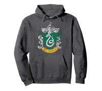 Harry Potter Slytherin House Crest Sweat à Capuche, Unisexe pour Adultes, Chiné Foncé, XL