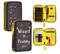 Harry Potter Trousse Scolaire 2 Compartiments, Trousse Enfant Ado avec Fournitures Scolaires, Stylo Lumineux Secret, Kit Papeterie, Idée Cadeau (Noir/Jaune)