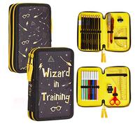 Harry Potter Trousse Scolaire 2 Compartiments, Trousse Enfant Ado avec Fournitures Scolaires, Stylo Lumineux Secret, Kit Papeterie, Idée Cadeau (Noir/Jaune)