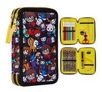 Harry Potter Trousse Scolaire 2 Compartiments, Trousse Enfant Ado avec Fournitures Scolaires, Stylo Lumineux Secret, Kit Papeterie, Idée Cadeau (Noir AOP)