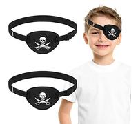 Harrycle 2 Pièces Cache-Oeil de Pirate Noir Patch pour Yeux de Pirate Patch Oculaire de Tête de Mort Os Croisés avec Sangle Réglable Bandeau Oeil de Capitaine pour Costume Fête d'Halloween Noël