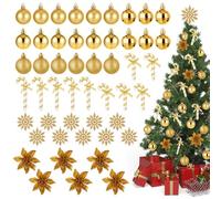 Harrycle 50 Pièces Décorations de Sapin de Noël Petite Boule Flocon de Neige Scintillant d'arbre Canne en Bonbon Scintillante Ornement Suspendu de Noël Fleur de Poinsettia(Doré)