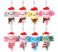 Harrycle 8 Pcs Peluches Axolotl Peluche Axolotl 10 cm Set Cadeau de Rentrée Mini Porte-Clés Kawaii Jolie Peluche en Couleurs pour Anniversaires Noël(Chapeau de Père Noël)