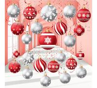 Harrycle Lot de 54 décorations de Noël à suspendre en aluminium - Décoration de plafond pour les vacances, les fêtes prénatales, les fêtes d'hiver (rouge argenté)
