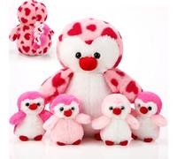 Harrycle Peluche Douce 1 Maman Pingouin avec 4 Bébés dans Son Ventre 35 cm - Doudou Câlin Jouet d'Animal pour Enfants, Saint-Valentin, Fête d'Anniversaire (Coeur)